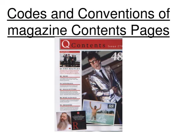 Codes and Conventions of magazine contents page