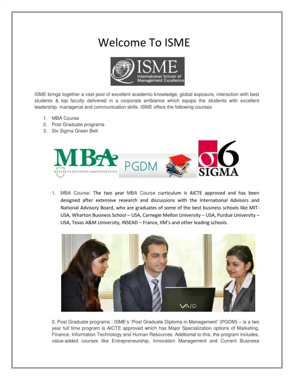 ISME - PGDM Courses in Bangalore