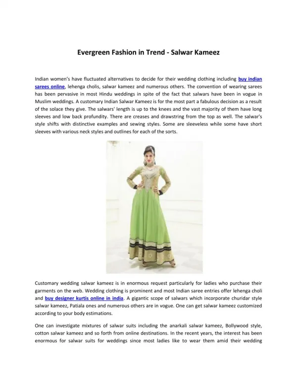 Evergreen Fashion in Trend - Salwar Kameez