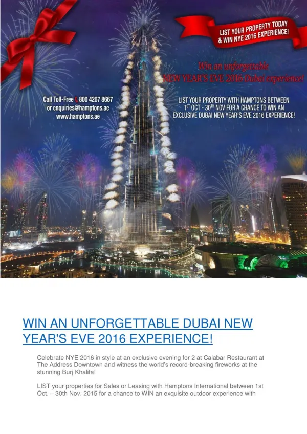 WIN AN UNFORGETTABLE DUBAI NEW YEAR'S EVE 2016 EXPERIENCE!