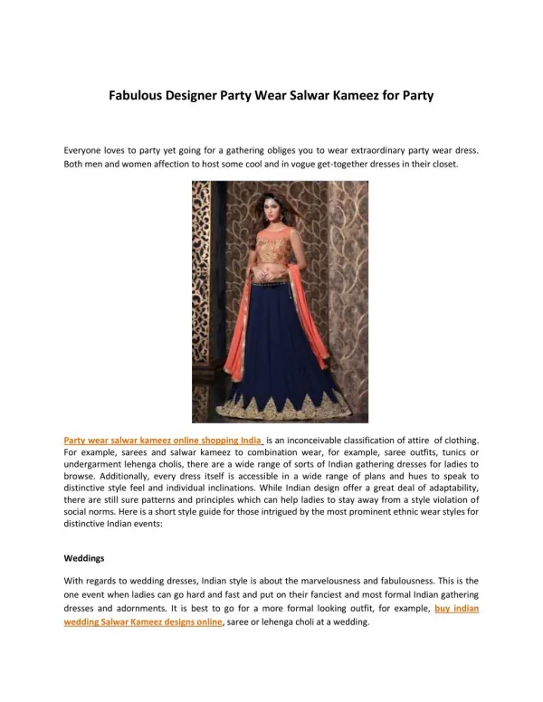 Fabulous Designer Party Wear Salwar Kameez for Party