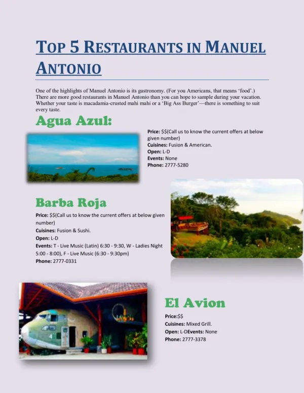 Top 5 restaurants in manuel antonio