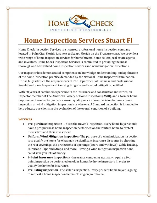 Home Inspection Services Stuart Fl