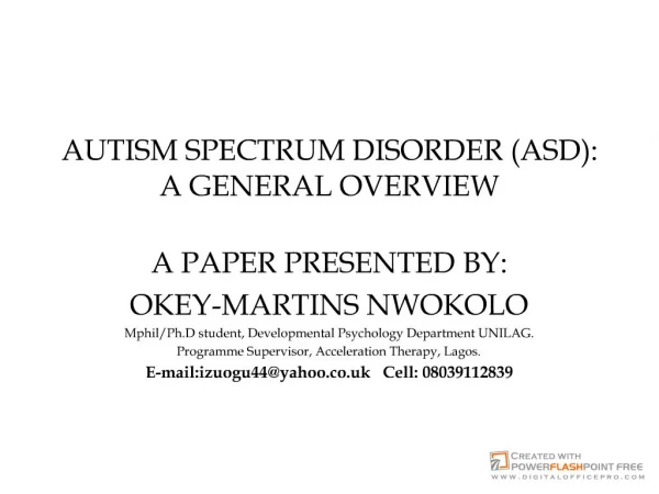 AUTISM SPECTRUM DISORDER ASD: A GENERAL OVERVIEW