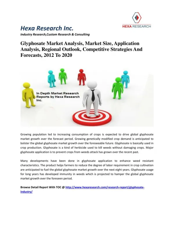 Glyphosate Market Analysis, Market Size, Application Analysis, Regional Outlook, Competitive Strategies And Forecasts, 2