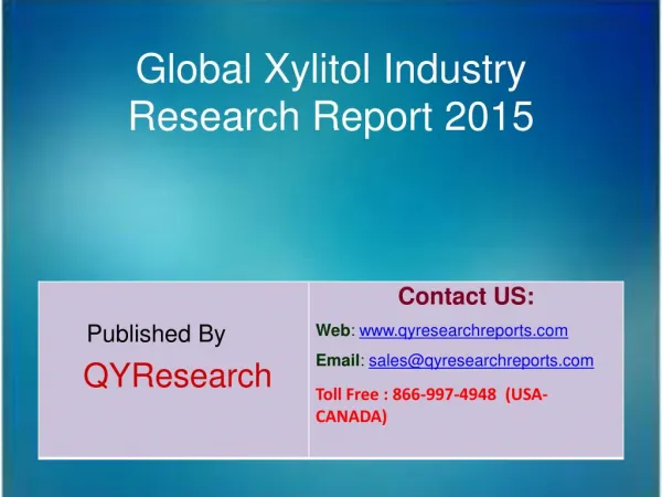 Global Xylitol Market 2015 Industry Research, Outlook, Trends, Development, Study, Overview and Insights