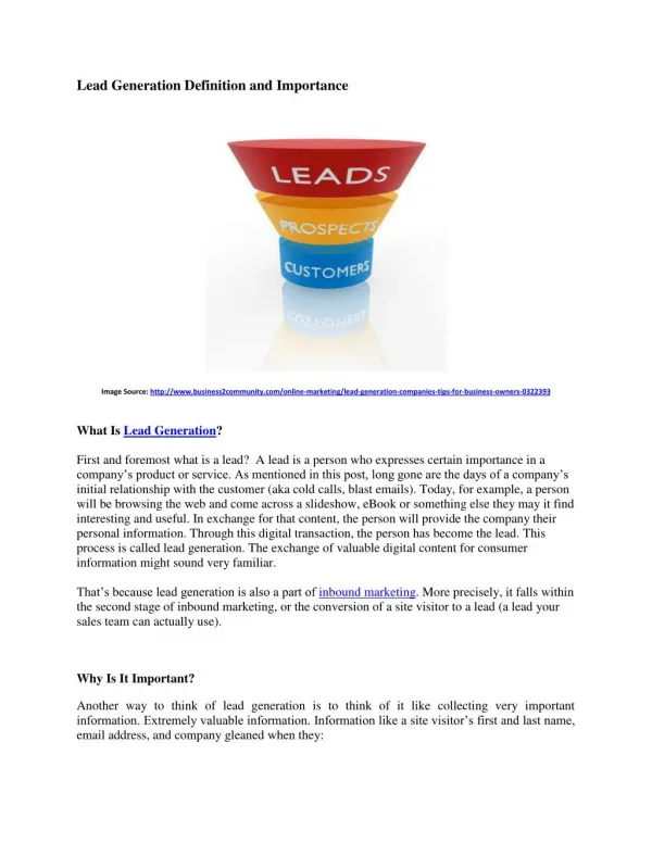 Lead Generation Importance and Definition