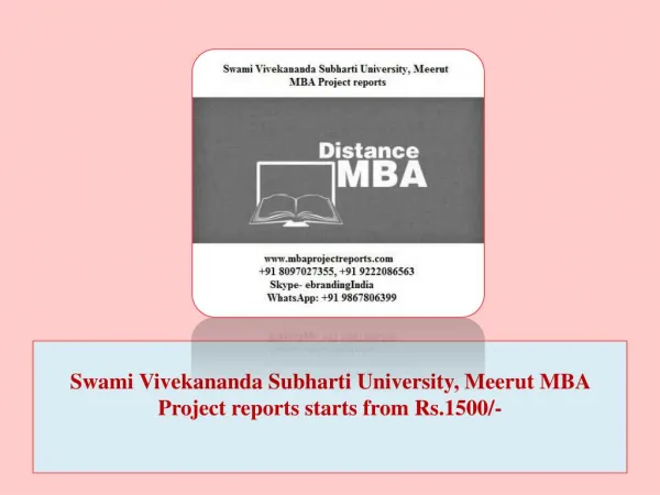 Swami Vivekananda Subharti University, Meerut MBA Project reports starts from Rs.1500/-
