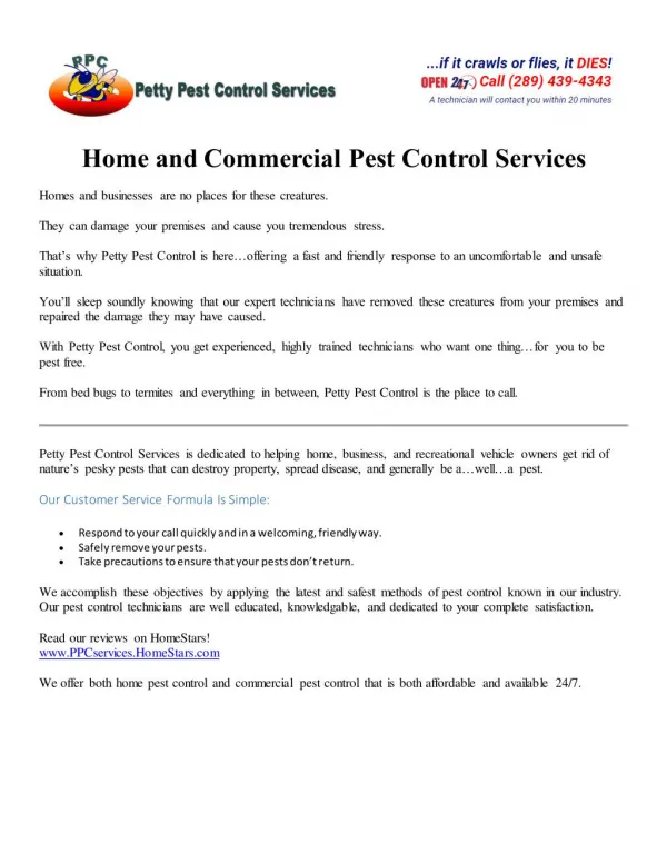 Hamilton home and commercial pest control services