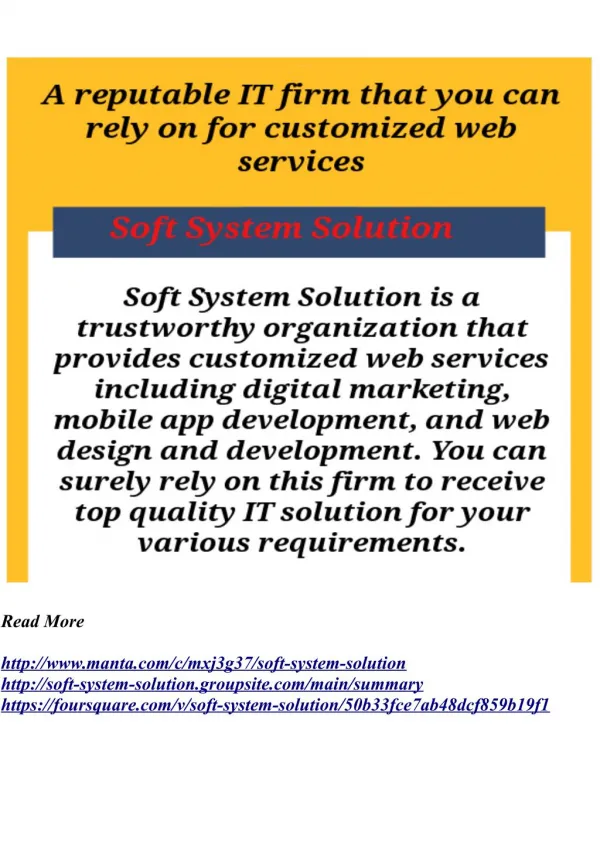 A reputable IT firm that you can rely on for customized web services Soft System Solution