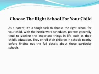 Choose The Right School For Your Child