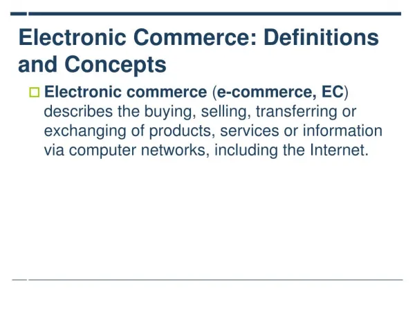 Electronic Commerce: Definitions and Concepts