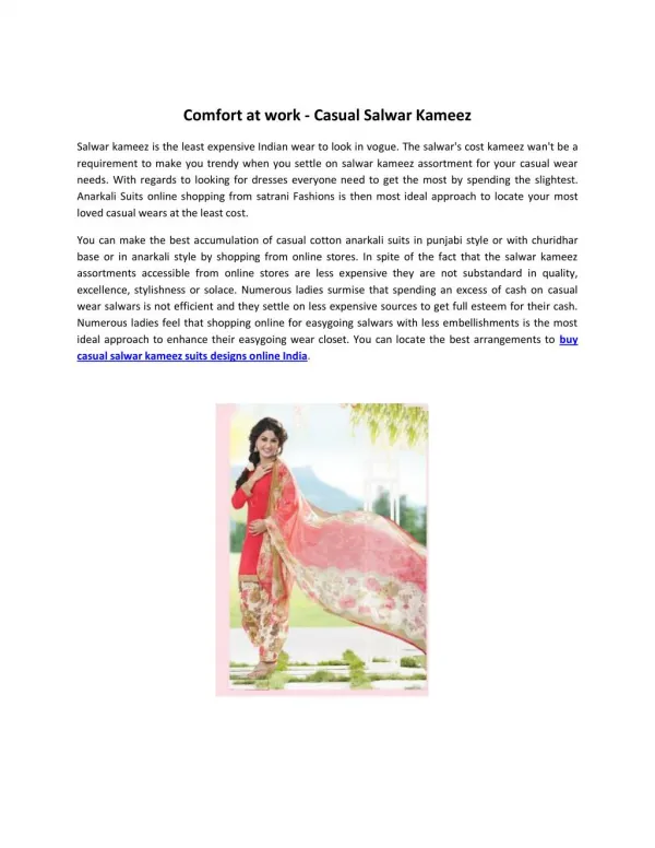 Comfort at work - Casual Salwar Kameez