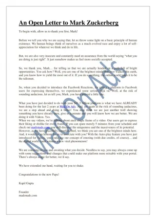 Open Letter to Mark Zuckerberg From Mad On Ads - slide 1
