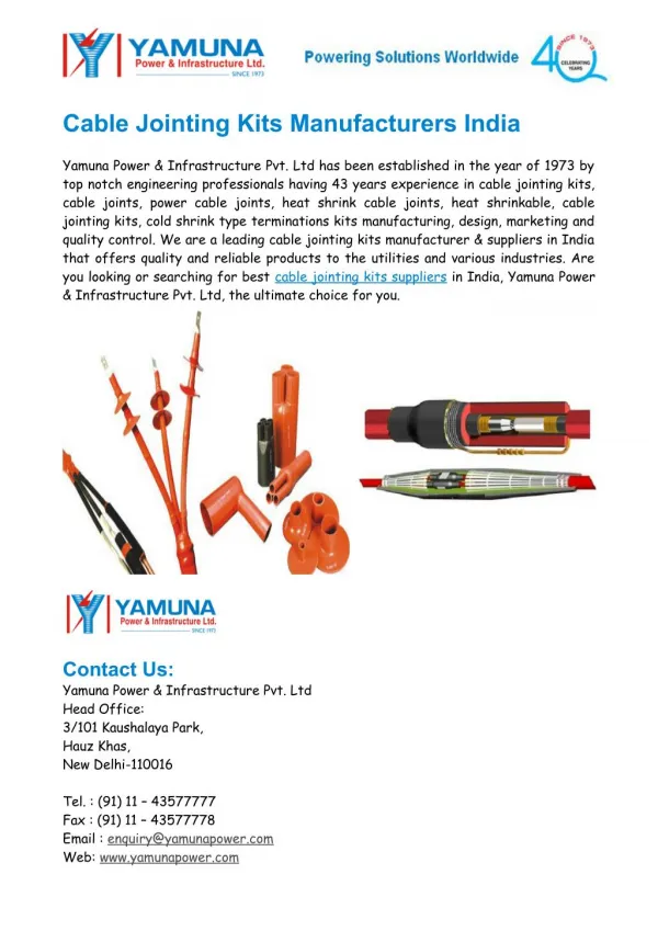 Cable Jointing Kits Manufacturers India
