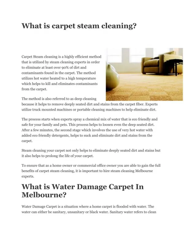 Water Damage Carpet Melbourne \ Steam cleaning