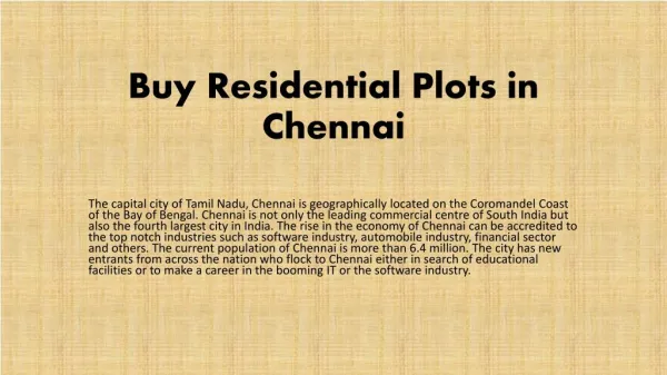 Buy Residential Plots in Chennai