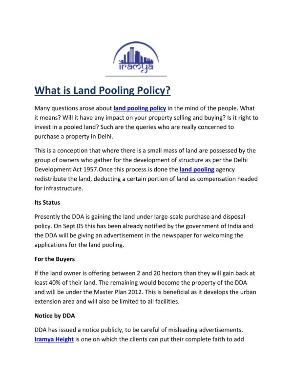 land pooling policy- iramya.com
