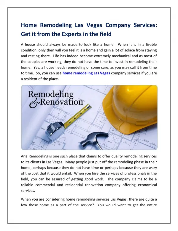 Home Remodeling Las Vegas Company Services: Get it from the Experts in the field