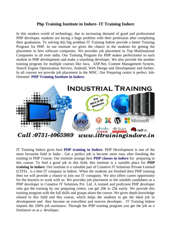 Join Now on Practical PHP Training Institute- IT Training Indore