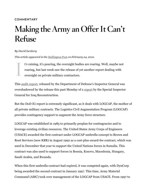 Blog 123 DOD IG Making the Army an Offer It Can't Refuse _ Cato Institute