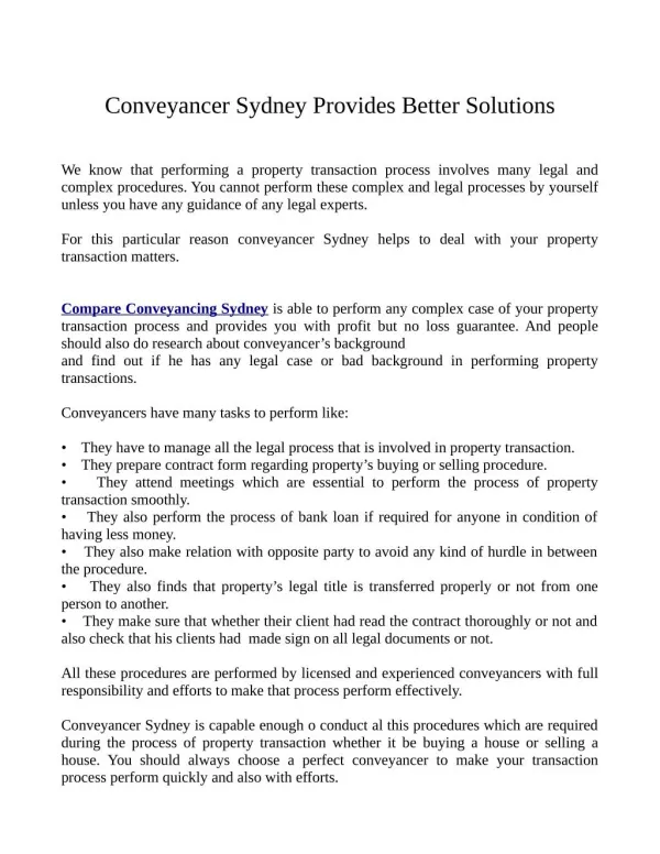 Conveyancer Sydney Provides Better Solutions