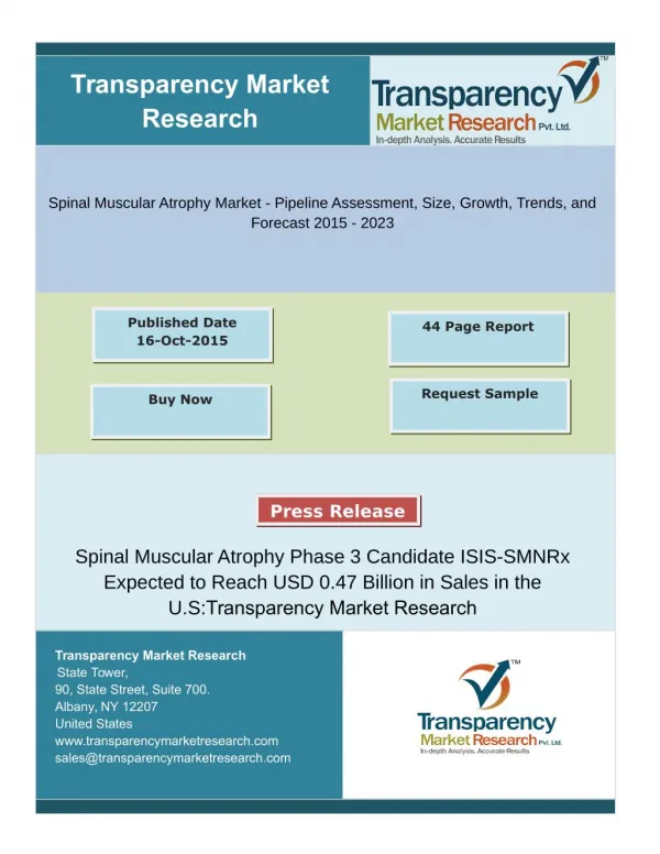 Spinal Muscular Atrophy Phase 3 Candidate ISIS-SMNRx Expected to Reach USD 0.47 Billion in Sales in the U.S