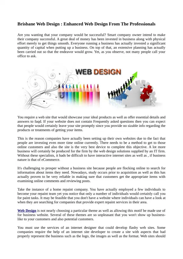 Brisbane Web Design : Enhanced Web Design From The Professionals