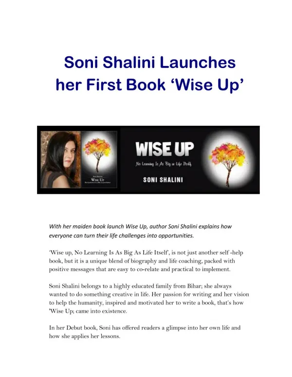 Soni Shalini Launches her First Book ‘Wise Up’