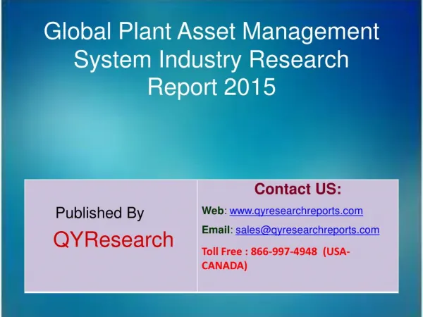 Global Plant Asset Management System Market 2015 Industry Growth, Trends, Analysis, Research and Development