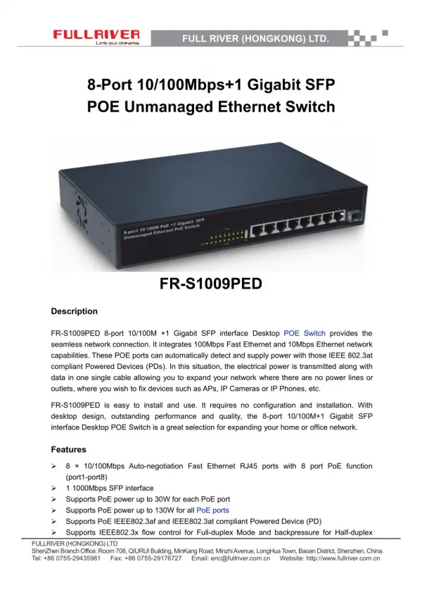 8 port Gigabit SFP POE Unmanaged Switch Supplier OEM gigabit ethernet switch