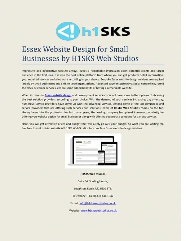 Essex Website Design for Small Businesses by H1SKS Web Studios