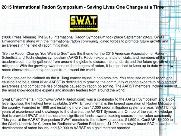 2015 International Radon Symposium - Saving Lives One Change at a Time