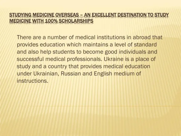 Study Medicine Overseas at Top Medical University