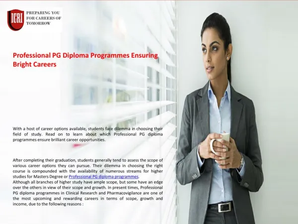 Clinical Research Courses, Professional PG Diploma Programmes