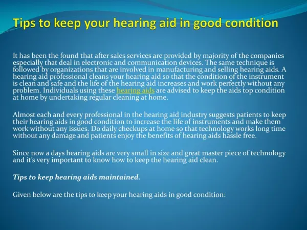 Tips to keep your hearing aid in good condition
