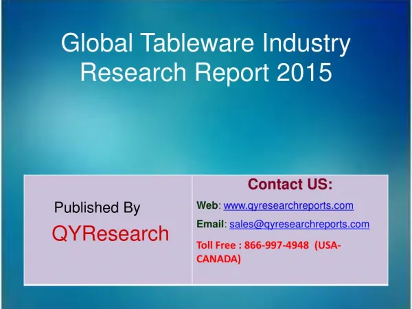 Global Tableware Industry 2015 Market Outlook, Research, Insights, Shares, Growth, Analysis and Development
