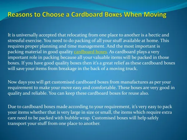 Reasons to Choose a Cardboard Boxes When Moving