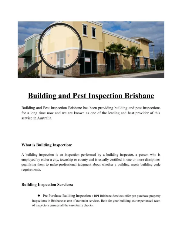 Buuilding and Pest inspection Brisbane