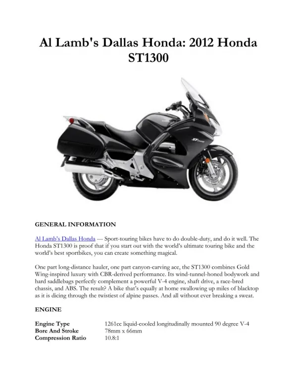 Al Lamb's Dallas Honda: 2012 Honda ST1300