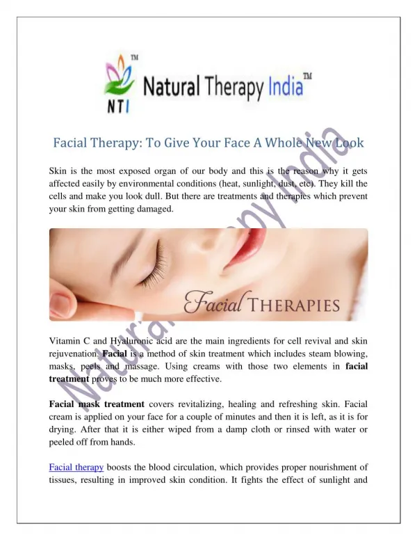 Facial Therapy | Beauty Services In India