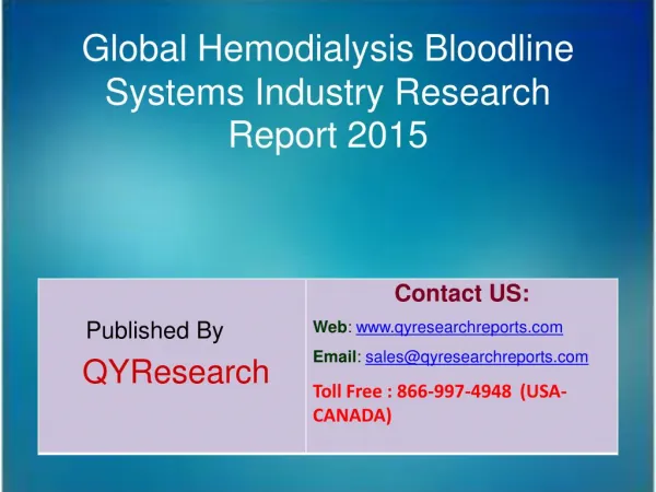 Global Hemodialysis Bloodline Systems Market 2015 Industry Growth, Development and Analysis