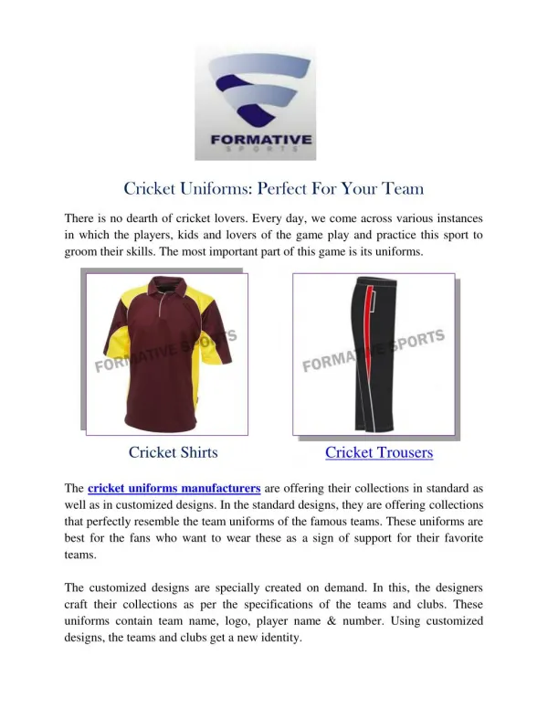 Cricket Uniforms Manufacturers Suppliers Australia
