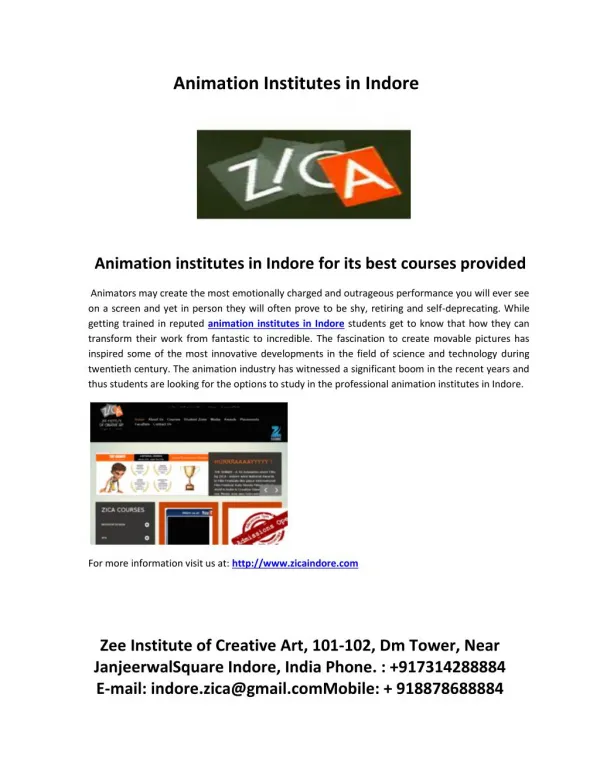 carrier in animation field with best animation institutes in indore
