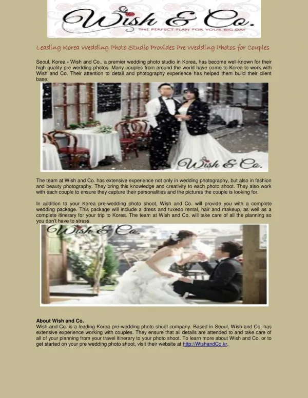 Leading Korea Wedding Photo Studio Provides Pre Wedding Photos for Couples