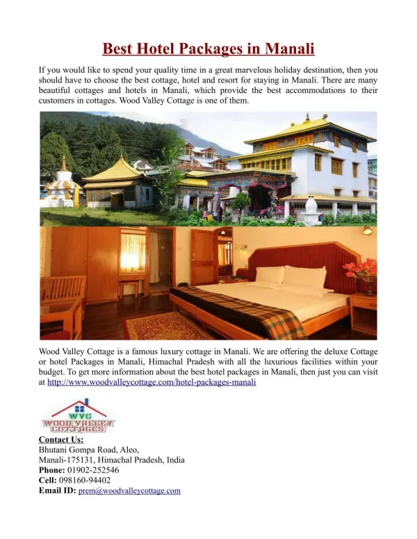 Best Hotel Packages in Manali, India