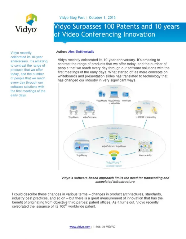 Vidyo Surpasses 100 Patents and 10 years of Video Conferencing Innovation