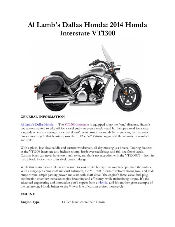 Al Lamb's Dallas Honda: 2014 Honda Interstate VT1300