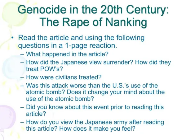 Genocide in the 20th Century: The Rape of Nanking