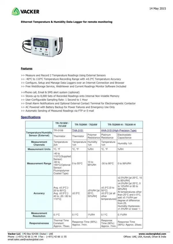 Ethernet Temperature & Humidity Data Logger for remote monitoring